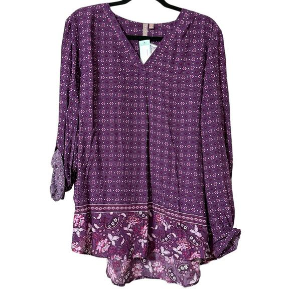 Brian & Em size XL Lemmy v-neck hi low top roll tab sleeves dark purple women’s - Picture 1 of 10